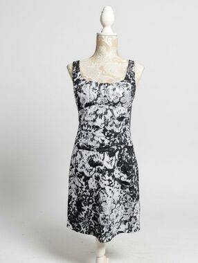 Bisou Bisou Ruched Black & White Floral Print Sleeveless Cocktail Mini  8